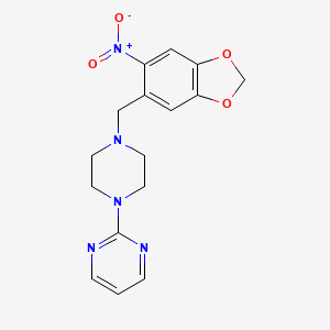molecular formula C16H17N5O4 B3834980 2-{4-[(6-nitro-1,3-benzodioxol-5-yl)methyl]-1-piperazinyl}pyrimidine 