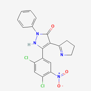 molecular formula C19H14Cl2N4O3 B3835161 5-(2,4-dichloro-5-nitrophenyl)-2-phenyl-4-(2-pyrrolidinylidene)-2,4-dihydro-3H-pyrazol-3-one 
