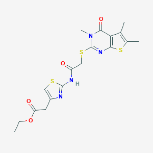 B383523 Ethyl 2-[2-[[2-(3,5,6-trimethyl-4-oxothieno[2,3-d]pyrimidin-2-yl)sulfanylacetyl]amino]-1,3-thiazol-4-yl]acetate CAS No. 489413-78-7