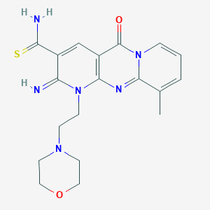 molecular formula C19H22N6O2S B383533 2-imino-10-methyl-1-[2-(morpholin-4-yl)ethyl]-5-oxo-1,5-dihydro-2H-dipyrido[1,2-a:2',3'-d]pyrimidine-3-carbothioamide 