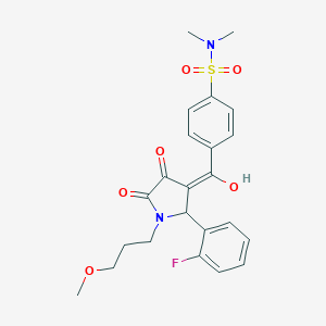 4-[(E)-[2-(2-fluorophenyl)-1-(3-methoxypropyl)-4,5-dioxopyrrolidin-3-ylidene]-hydroxymethyl]-N,N-dimethylbenzenesulfonamide