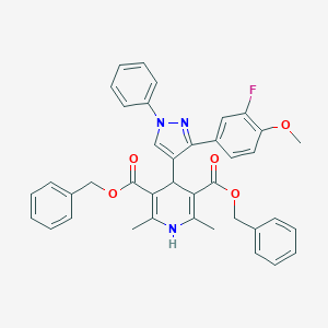 molecular formula C39H34FN3O5 B383563 dibenzyl 4-[3-(3-fluoro-4-methoxyphenyl)-1-phenyl-1H-pyrazol-4-yl]-2,6-dimethyl-1,4-dihydropyridine-3,5-dicarboxylate 