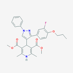 molecular formula C29H30FN3O5 B383571 dimethyl 4-[3-(3-fluoro-4-propoxyphenyl)-1-phenyl-1H-pyrazol-4-yl]-2,6-dimethyl-1,4-dihydropyridine-3,5-dicarboxylate 