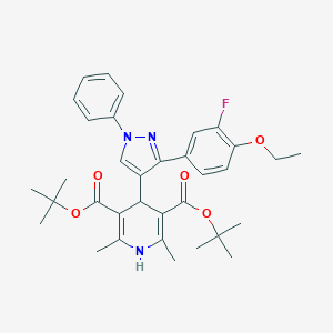 molecular formula C34H40FN3O5 B383572 di(tert-butyl) 4-[3-(4-ethoxy-3-fluorophenyl)-1-phenyl-1H-pyrazol-4-yl]-2,6-dimethyl-1,4-dihydropyridine-3,5-dicarboxylate 