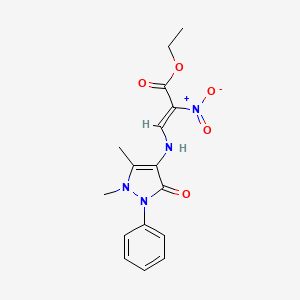molecular formula C16H18N4O5 B3836002 ethyl 3-[(1,5-dimethyl-3-oxo-2-phenyl-2,3-dihydro-1H-pyrazol-4-yl)amino]-2-nitroacrylate 