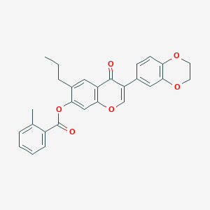 3-(2,3-dihydro-1,4-benzodioxin-6-yl)-4-oxo-6-propyl-4H-chromen-7-yl 2-methylbenzoate
