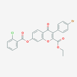 molecular formula C25H16BrClO6 B383611 3-(4-Bromophenyl)-2-(ethoxycarbonyl)-4-oxochromen-7-yl 2-chlorobenzoate CAS No. 610760-75-3