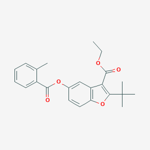 molecular formula C23H24O5 B383628 2-(Tert-butyl)-3-(ethoxycarbonyl)benzo[b]furan-5-yl 2-methylbenzoate CAS No. 385386-95-8