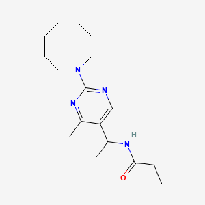 molecular formula C17H28N4O B3836612 N-{1-[2-(1-azocanyl)-4-methyl-5-pyrimidinyl]ethyl}propanamide 