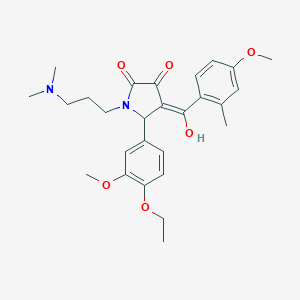 molecular formula C27H34N2O6 B383675 (4E)-1-[3-(dimethylamino)propyl]-5-(4-ethoxy-3-methoxyphenyl)-4-[hydroxy-(4-methoxy-2-methylphenyl)methylidene]pyrrolidine-2,3-dione CAS No. 433258-40-3
