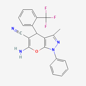 6-amino-3-methyl-1-phenyl-4-[2-(trifluoromethyl)phenyl]-1,4-dihydropyrano[2,3-c]pyrazole-5-carbonitrile