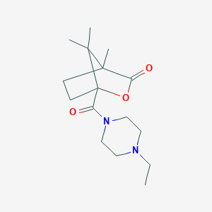 molecular formula C16H26N2O3 B383695 1-[(4-Ethyl-1-piperazinyl)carbonyl]-4,7,7-trimethyl-2-oxabicyclo[2.2.1]heptan-3-one 
