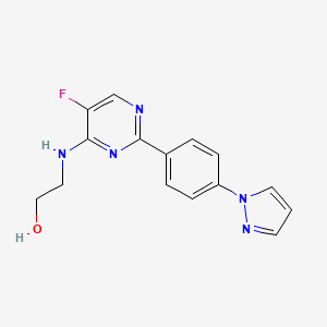 molecular formula C15H14FN5O B3836978 2-({5-fluoro-2-[4-(1H-pyrazol-1-yl)phenyl]-4-pyrimidinyl}amino)ethanol 