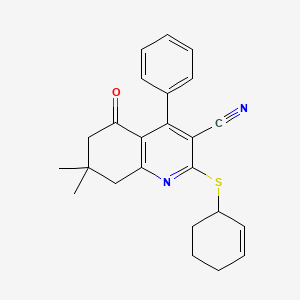 molecular formula C24H24N2OS B3837185 2-(2-cyclohexen-1-ylthio)-7,7-dimethyl-5-oxo-4-phenyl-5,6,7,8-tetrahydro-3-quinolinecarbonitrile 
