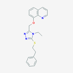 molecular formula C22H22N4OS B383748 8-((4-ethyl-5-(phenethylthio)-4H-1,2,4-triazol-3-yl)methoxy)quinoline CAS No. 496776-37-5