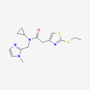 molecular formula C15H20N4OS2 B3837516 N-cyclopropyl-2-[2-(ethylthio)-1,3-thiazol-4-yl]-N-[(1-methyl-1H-imidazol-2-yl)methyl]acetamide 