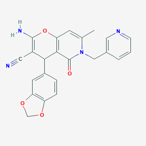 molecular formula C23H18N4O4 B383753 2-amino-4-(1,3-benzodioxol-5-yl)-7-methyl-5-oxo-6-(pyridin-3-ylmethyl)-4H-pyrano[3,2-c]pyridine-3-carbonitrile CAS No. 612049-21-5