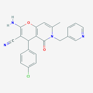 molecular formula C22H17ClN4O2 B383758 2-amino-4-(4-chlorophenyl)-7-methyl-5-oxo-6-(pyridin-3-ylmethyl)-4H-pyrano[3,2-c]pyridine-3-carbonitrile CAS No. 612049-23-7