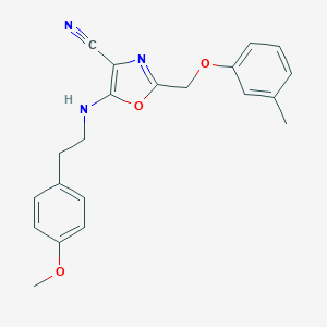 molecular formula C21H21N3O3 B383765 5-{[2-(4-Methoxyphenyl)ethyl]amino}-2-[(3-methylphenoxy)methyl]-1,3-oxazole-4-carbonitrile CAS No. 606948-52-1