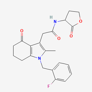molecular formula C22H23FN2O4 B3837686 2-[1-(2-fluorobenzyl)-2-methyl-4-oxo-4,5,6,7-tetrahydro-1H-indol-3-yl]-N-(2-oxotetrahydro-3-furanyl)acetamide 