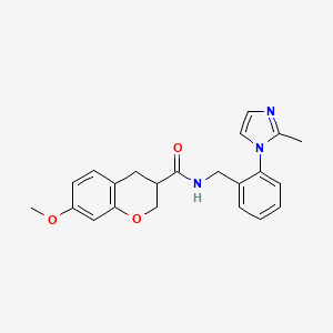 molecular formula C22H23N3O3 B3837701 7-methoxy-N-[2-(2-methyl-1H-imidazol-1-yl)benzyl]chromane-3-carboxamide 
