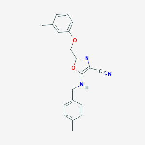 molecular formula C20H19N3O2 B383791 5-[(4-Methylbenzyl)amino]-2-[(3-methylphenoxy)methyl]-1,3-oxazole-4-carbonitrile 