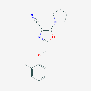 molecular formula C16H17N3O2 B383792 2-[(2-Methylphenoxy)methyl]-5-(1-pyrrolidinyl)-1,3-oxazole-4-carbonitrile CAS No. 606946-30-9
