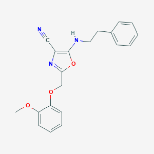 molecular formula C20H19N3O3 B383799 2-[(2-Methoxyphenoxy)methyl]-5-[(2-phenylethyl)amino]-1,3-oxazole-4-carbonitrile CAS No. 606946-51-4