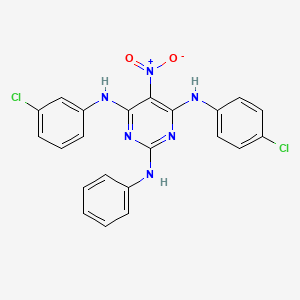 molecular formula C22H16Cl2N6O2 B3838066 N~4~-(3-chlorophenyl)-N~6~-(4-chlorophenyl)-5-nitro-N~2~-phenyl-2,4,6-pyrimidinetriamine 