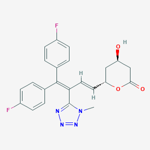 molecular formula C23H20F2N4O3 B038381 2H-Pyran-2-one, 6-((1E)-4,4-bis(4-fluorophenyl)-3-(1-methyl-1H-tetrazol-5-yl)-1,3-butadien-1-yl)tetrahydro-4-hydroxy-, (4R,6S)-rel- CAS No. 118845-59-3