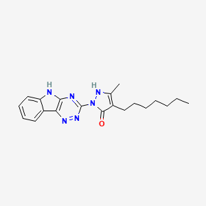 molecular formula C20H24N6O B3838150 4-heptyl-3-methyl-1-(5H-[1,2,4]triazino[5,6-b]indol-3-yl)-1H-pyrazol-5-ol 