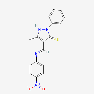 molecular formula C17H14N4O2S B3838350 5-methyl-4-{[(4-nitrophenyl)amino]methylene}-2-phenyl-2,4-dihydro-3H-pyrazole-3-thione CAS No. 104753-37-9