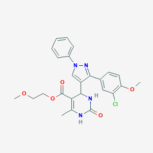 molecular formula C25H25ClN4O5 B383842 2-methoxyethyl 4-[3-(3-chloro-4-methoxyphenyl)-1-phenylpyrazol-4-yl]-6-methyl-2-oxo-3,4-dihydro-1H-pyrimidine-5-carboxylate CAS No. 956502-30-0