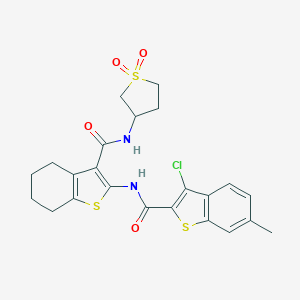molecular formula C23H23ClN2O4S3 B383852 3-chloro-N-(3-{[(1,1-dioxidotetrahydro-3-thienyl)amino]carbonyl}-4,5,6,7-tetrahydro-1-benzothien-2-yl)-6-methyl-1-benzothiophene-2-carboxamide CAS No. 608121-55-7