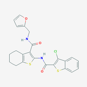 molecular formula C23H19ClN2O3S2 B383853 3-chloro-N-(3-{[(2-furylmethyl)amino]carbonyl}-4,5,6,7-tetrahydro-1-benzothien-2-yl)-1-benzothiophene-2-carboxamide 