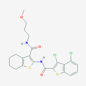 molecular formula C22H22Cl2N2O3S2 B383854 3,4-dichloro-N-(3-{[(3-methoxypropyl)amino]carbonyl}-4,5,6,7-tetrahydro-1-benzothien-2-yl)-1-benzothiophene-2-carboxamide 