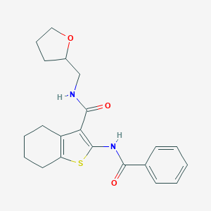 molecular formula C21H24N2O3S B383856 2-(benzoylamino)-N-(tetrahydrofuran-2-ylmethyl)-4,5,6,7-tetrahydro-1-benzothiophene-3-carboxamide 