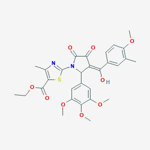 molecular formula C29H30N2O9S B383860 ethyl 2-[(3E)-3-[hydroxy(4-methoxy-3-methylphenyl)methylidene]-4,5-dioxo-2-(3,4,5-trimethoxyphenyl)pyrrolidin-1-yl]-4-methyl-1,3-thiazole-5-carboxylate 