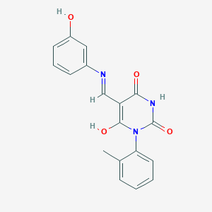 5-{[(3-hydroxyphenyl)amino]methylene}-1-(2-methylphenyl)-2,4,6(1H,3H,5H)-pyrimidinetrione