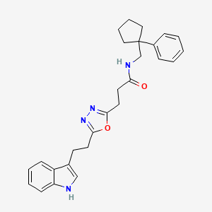 molecular formula C27H30N4O2 B3838609 3-{5-[2-(1H-indol-3-yl)ethyl]-1,3,4-oxadiazol-2-yl}-N-[(1-phenylcyclopentyl)methyl]propanamide 