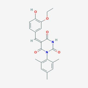 molecular formula C22H22N2O5 B3838689 5-(3-ethoxy-4-hydroxybenzylidene)-1-mesityl-2,4,6(1H,3H,5H)-pyrimidinetrione 
