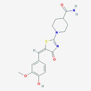molecular formula C17H19N3O4S B383877 1-[(5E)-5-(4-hydroxy-3-methoxybenzylidene)-4-oxo-4,5-dihydro-1,3-thiazol-2-yl]piperidine-4-carboxamide 