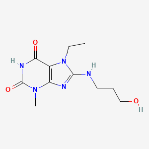 molecular formula C11H17N5O3 B3838830 7-ethyl-8-[(3-hydroxypropyl)amino]-3-methyl-3,7-dihydro-1H-purine-2,6-dione 