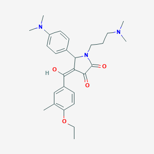 molecular formula C27H35N3O4 B383890 5-[4-(dimethylamino)phenyl]-1-[3-(dimethylamino)propyl]-4-[(4-ethoxy-3-methylphenyl)carbonyl]-3-hydroxy-1,5-dihydro-2H-pyrrol-2-one 