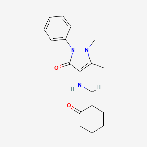 molecular formula C18H21N3O2 B3838912 1,5-dimethyl-4-{[(2-oxocyclohexylidene)methyl]amino}-2-phenyl-1,2-dihydro-3H-pyrazol-3-one 