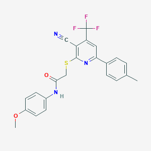 2-{[3-cyano-6-(4-methylphenyl)-4-(trifluoromethyl)pyridin-2-yl]sulfanyl}-N-(4-methoxyphenyl)acetamide