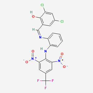 molecular formula C20H11Cl2F3N4O5 B3839007 2,4-dichloro-6-{[(2-{[2,6-dinitro-4-(trifluoromethyl)phenyl]amino}phenyl)imino]methyl}phenol 