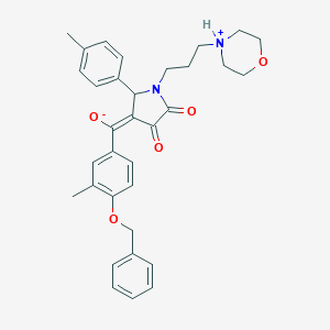 molecular formula C33H36N2O5 B383911 (E)-(3-methyl-4-phenylmethoxyphenyl)-[2-(4-methylphenyl)-1-(3-morpholin-4-ium-4-ylpropyl)-4,5-dioxopyrrolidin-3-ylidene]methanolate CAS No. 487032-47-3