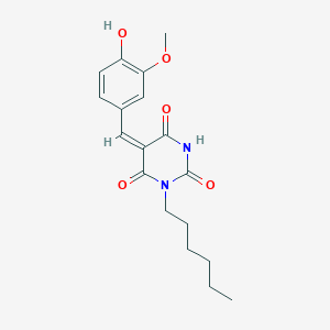 molecular formula C18H22N2O5 B3839262 1-hexyl-5-(4-hydroxy-3-methoxybenzylidene)-2,4,6(1H,3H,5H)-pyrimidinetrione 