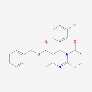 molecular formula C22H19BrN2O3S B383931 benzyl 6-(3-bromophenyl)-8-methyl-4-oxo-3,4-dihydro-2H,6H-pyrimido[2,1-b][1,3]thiazine-7-carboxylate 